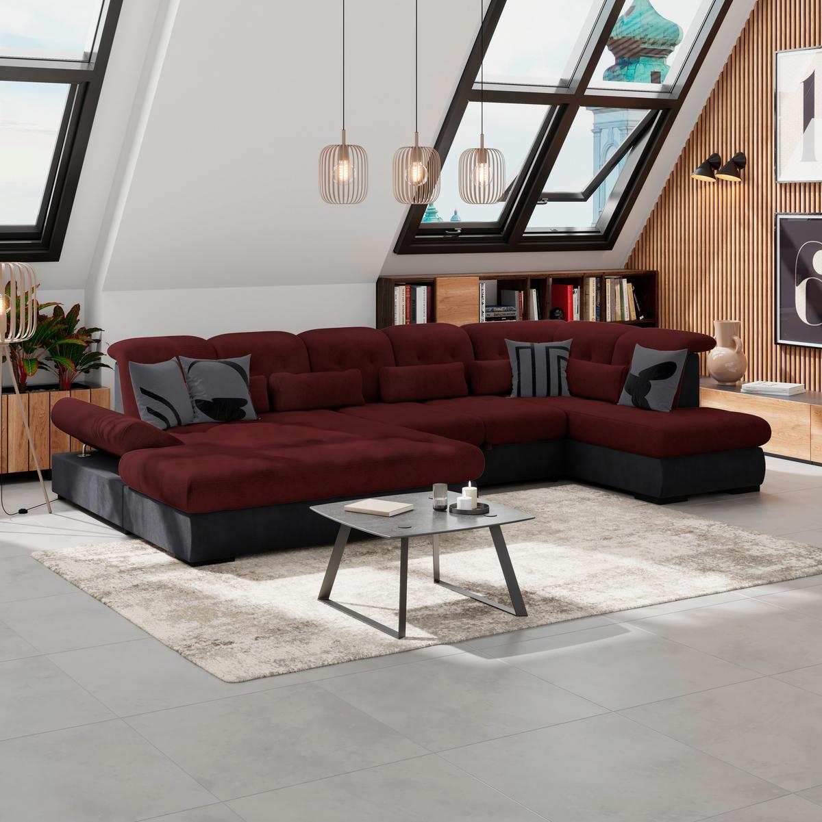 Wohnlandschaft Madera Rubinrot S: 358x212 Cm - Anthrazit/Rot, KONVENTIONELL, Kunststoff/Textil (190/358/212cm)