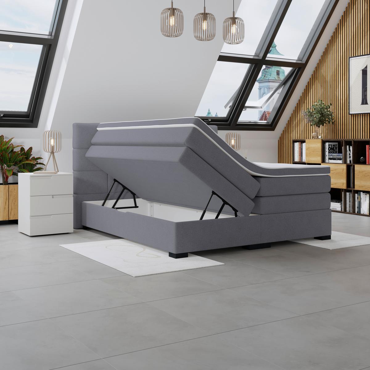Boxspringbett mit Topper 160x200 April - Dunkelgrau/Schwarz, MODERN, Textil (160/200cm)