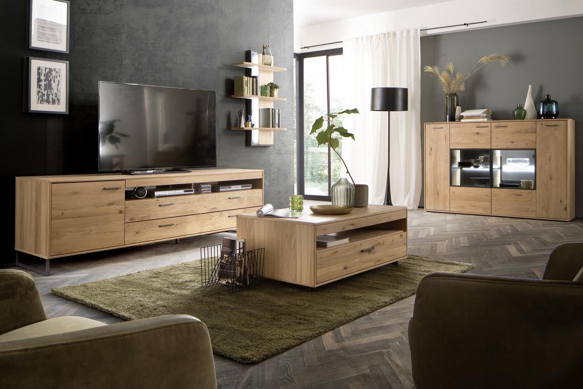 TV-Element Portland B: 224 cm Eiche Dekor - Eichefarben/Schwarz, Design, Holz/Holzwerkstoff (224/67/50cm) - Livetastic