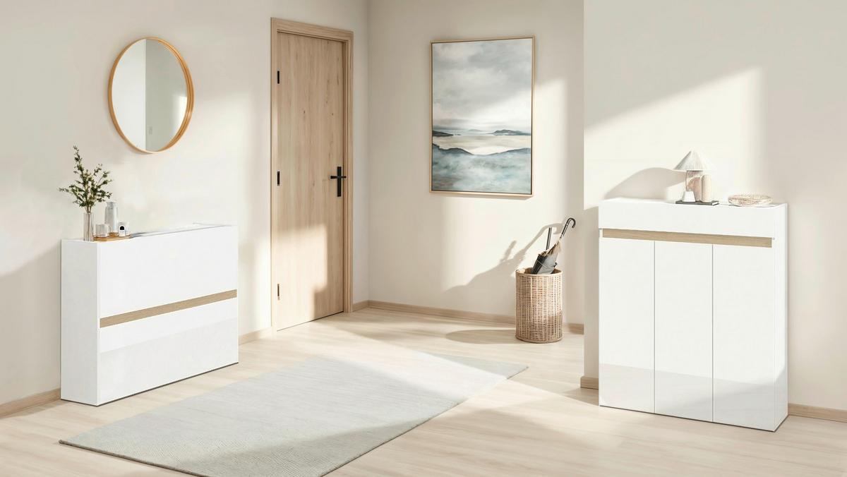 Schuhkipper Rainbow Eichefarben/weiß Hg B: 104 Cm - Eichefarben/Weiß Hochglanz, Design, Holzwerkstoff (104/82/29cm) - MID.YOU