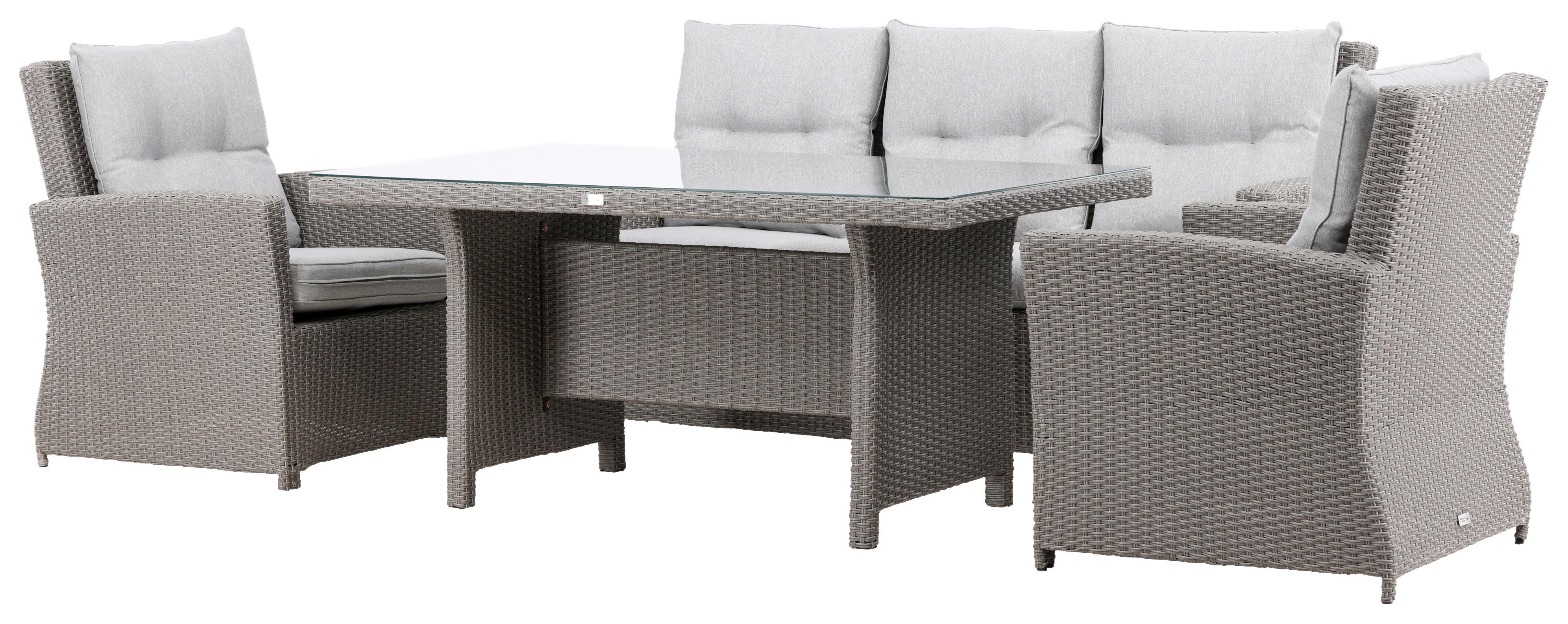 Loungegarnitur 4-Tlg Brentwood aus Kunststoff/Glas mit Kissen - Grau, KONVENTIONELL, Glas/Kunststoff - Gardenson