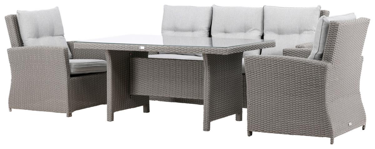 Loungegarnitur 4-Tlg Brentwood aus Kunststoff/Glas mit Kissen - Grau, KONVENTIONELL, Glas/Kunststoff - Gardenson