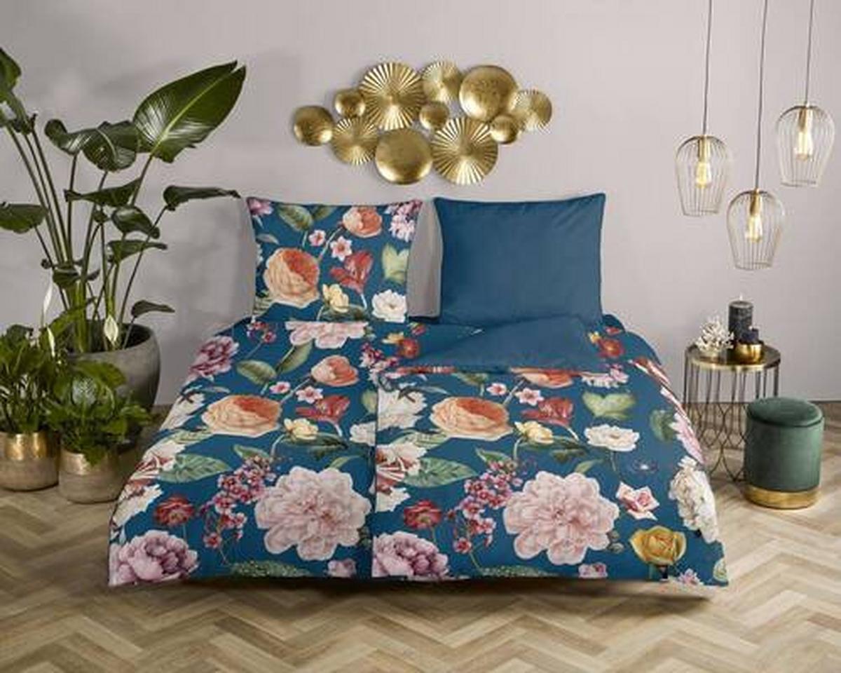 Wendebettwäsche Fiori Blau 200x200 cm - Blau/Dunkelblau, Natur, Textil (200/200cm)
