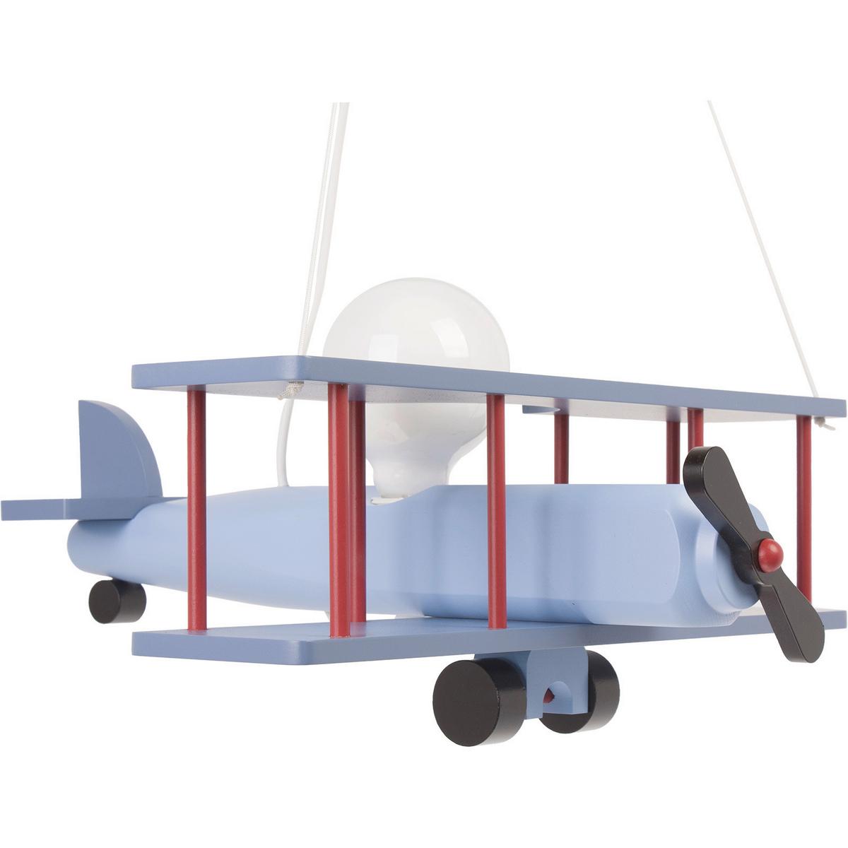 Kinderhängeleuchte Flugzeug H: 75 Cm 1-Flammig - Blau/Rot, KONVENTIONELL, Holz (42/45/75cm)