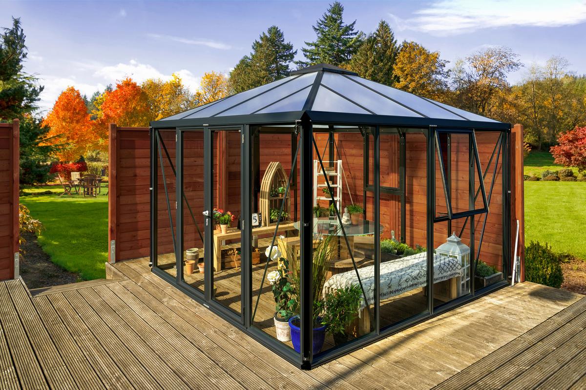 Premiumgewächshaus Fortuna Mit Pavillondach Schwarz - Schwarz, Basics, Glas/Kunststoff (317/264,5/321,5cm)