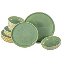 Speisetellerset Romana 12--Teilig. Creme/grün - Creme/Grün, Design, Keramik - Creatable