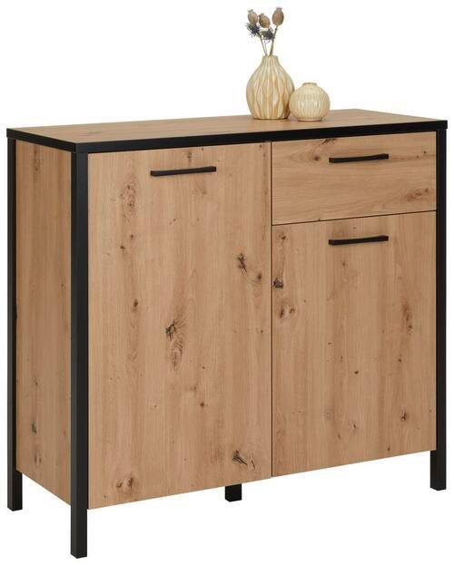 KOMODA KIRIKUS - čierna/farba duba, Lifestyle, kompozitné drevo/plast (95/88/40cm) - Mömax