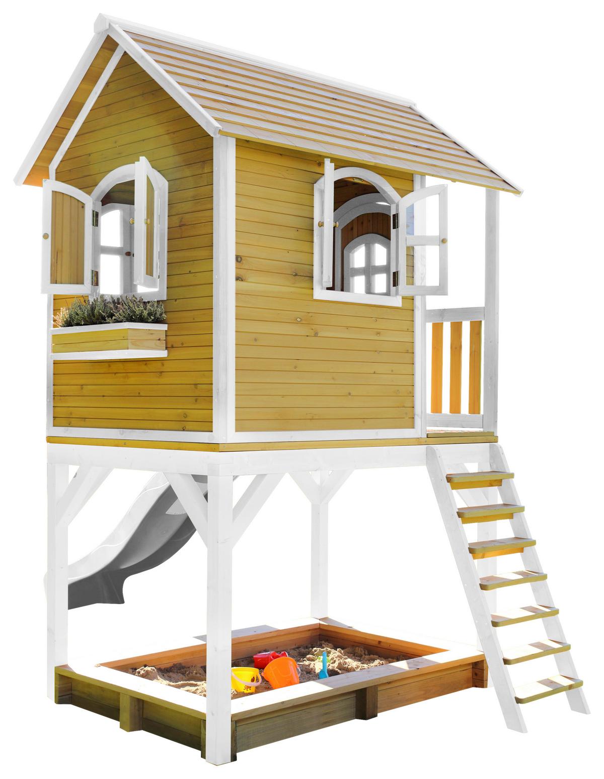 Spielhaus Sarah Braun/weiß B: 370 Cm - Weiß/Braun, KONVENTIONELL, Holz/Kunststoff (370/291/191cm) - Ambia Garden
