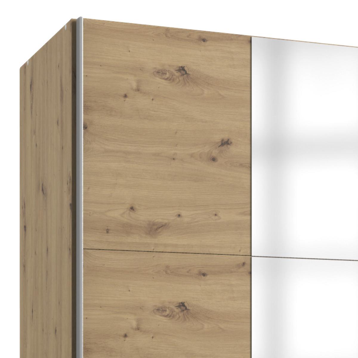 Schwebetürenschrank Mit Glas + Laden 179cm Aurich, Graphit - Eichefarben/Graphitfarben, Basics, Holzwerkstoff (179/198/64cm) - Livetastic