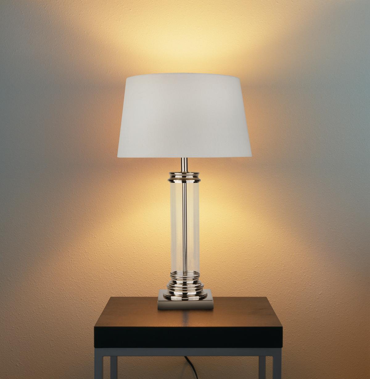 Tischleuchte Eu5141ss Pedestal - Silberfarben/Weiß, KONVENTIONELL, Glas/Textil (37/62cm)