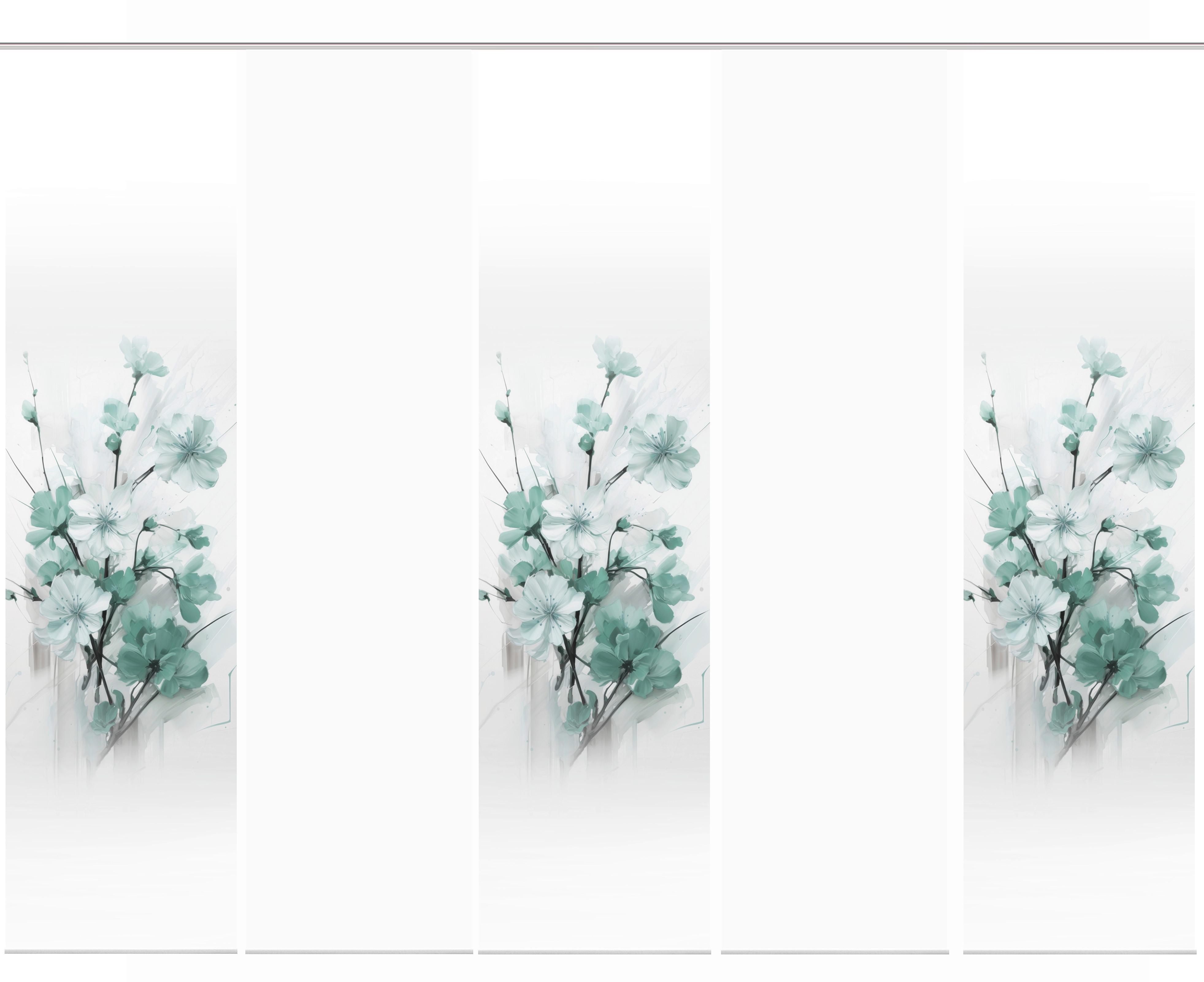 Flächenvorhang Lotus 5er Set - Weiß/Mintgrün, Natur, Textil (60/245cm)