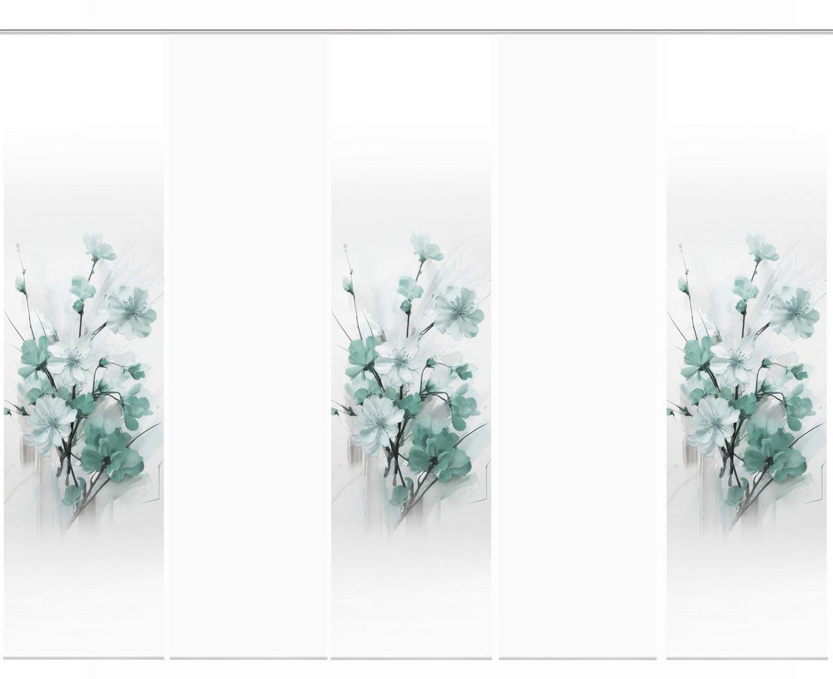 Flächenvorhang Lotus 5er Set - Weiß/Mintgrün, Natur, Textil (60/245cm)