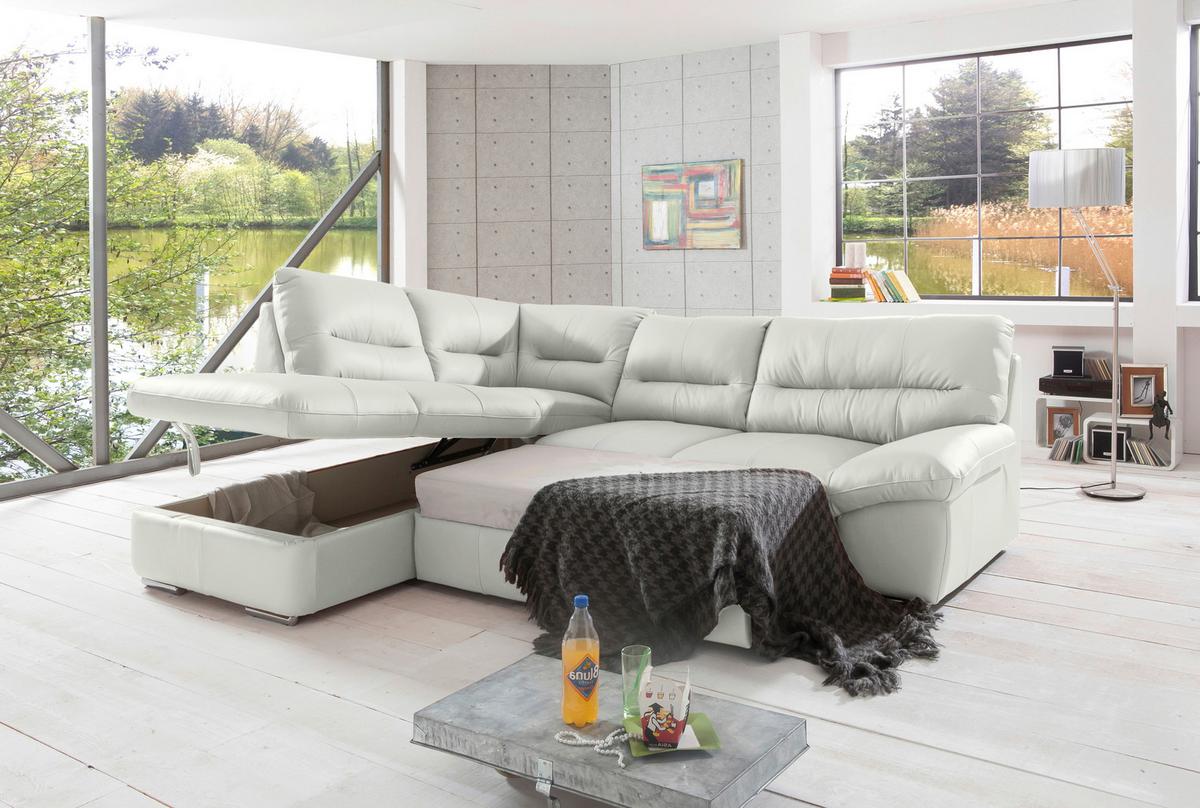Ecksofa William, Beige S: 216x268 cm - Chromfarben/Beige, Design, Leder (216/268cm) - Livetastic