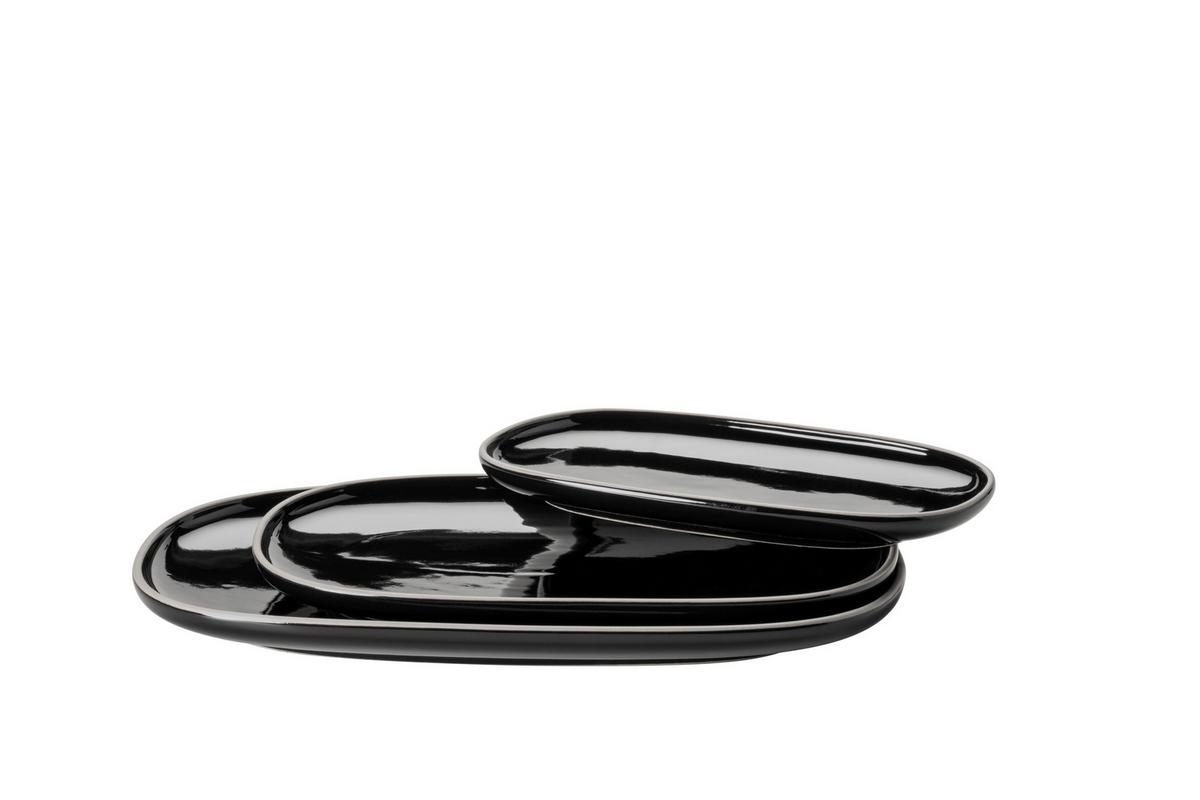 Servierplatte Isora Keramik Oval 3--Teilig. D: 23-33 cm - Schwarz, Basics, Keramik - Mäser