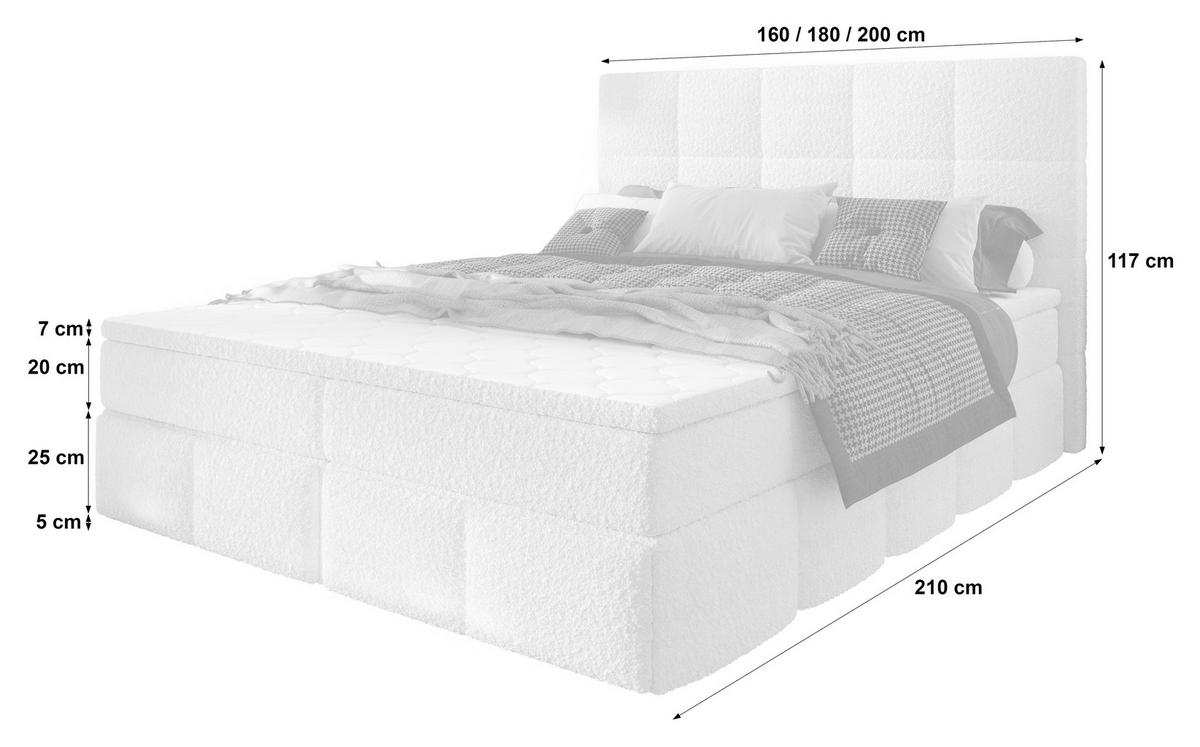 Polsterbett Alba Boucle weiß, 160x200 cm - Schwarz/Weiß, Trend, Textil (160/200cm)