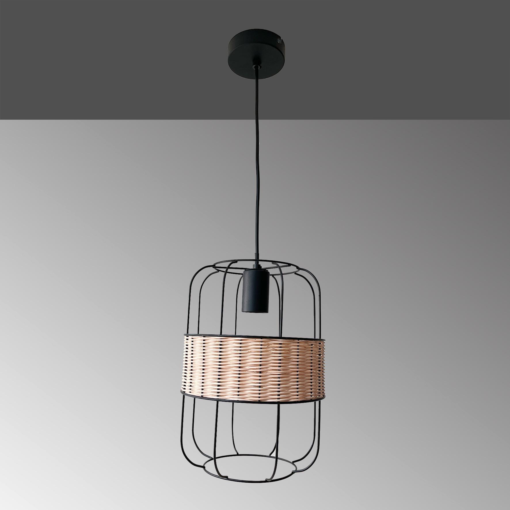 Pendelleuchte, Exkl. E27 60687 Nature - Sandfarben/Schwarz, Trend, Kunststoff/Textil (22/150cm) - Fischer & Honsel