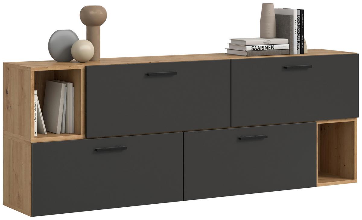 Wohnwand, The One 2, B: 176 cm Grau/Artisan Eiche Dekor - Schwarz/Eiche Artisan, Trend, Holzwerkstoff (176/97/34cm)