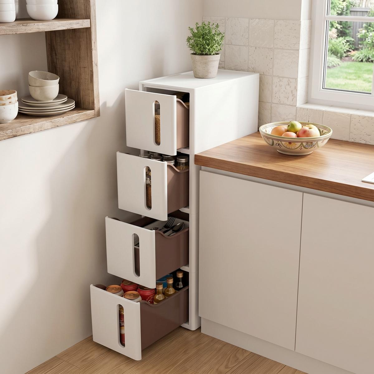KÜCHENREGAL Braun, Weiß B: 17 cm - Braun/Weiß, Basics, Kunststoff (17/83/45cm)