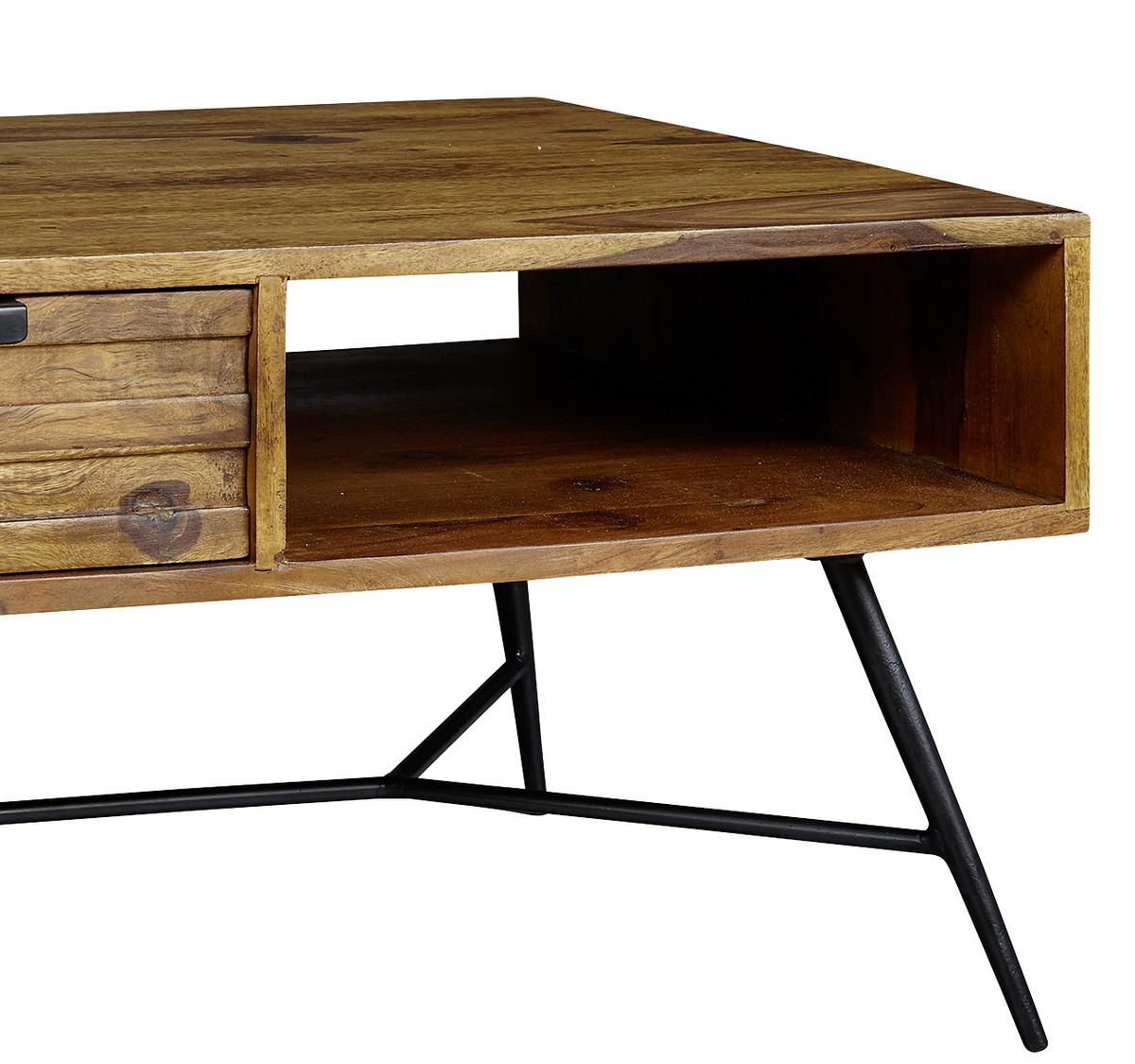 Couchtisch Holz Mit Schublade + Fach Nishan, Sheesham - Sheeshamfarben/Schwarz, Design, Holz/Metall (87/41/55cm) - MID.YOU