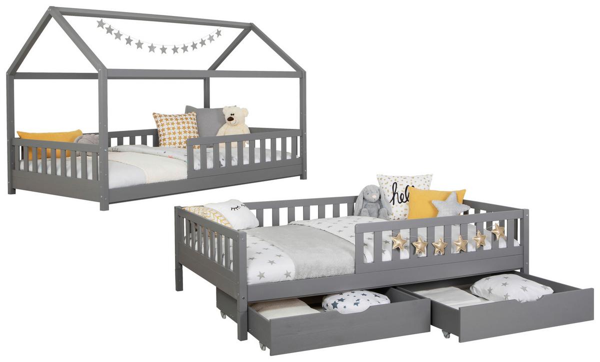 Bodenbett 100/200 cm In Hellgrau inkl. Laden - Hellgrau/Naturfarben, MODERN, Holz (100/200cm) - MID.YOU