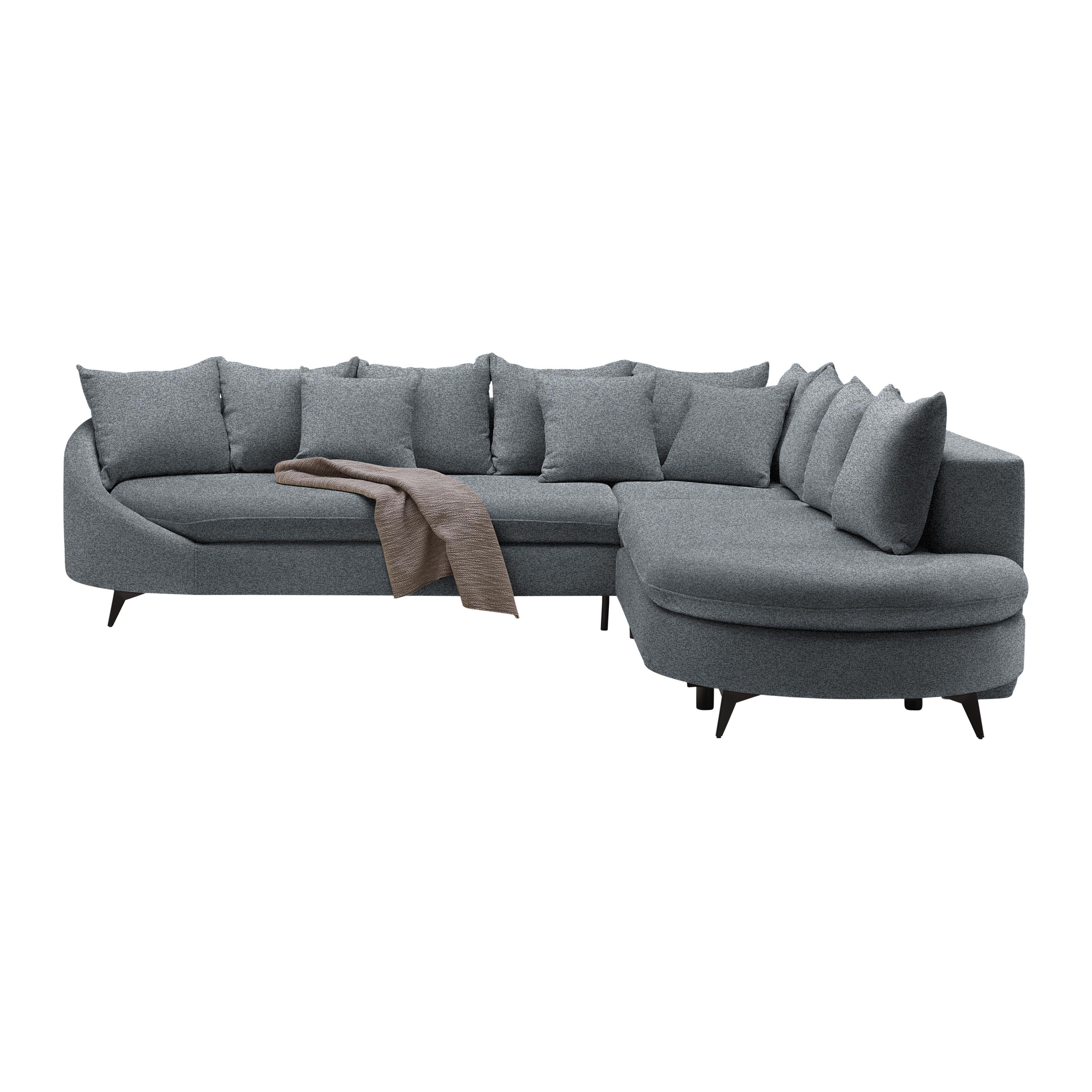 Rohová sedačka AXEL, pravá, šedá tkanina - šedá/černá, Moderní, kov/textil (291/250cm) - Mömax