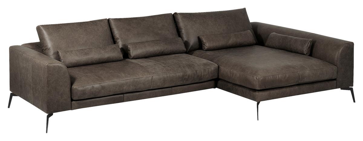 Ecksofa Berlin Fango S: 313 cm - Fango/Schwarz, Design, Leder (313/172cm) - Livetastic