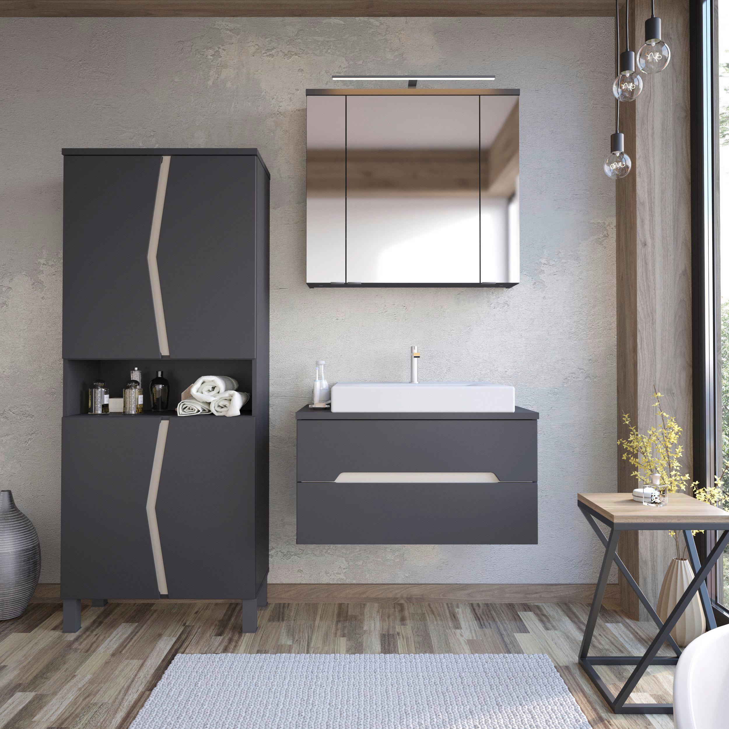 Spiegelschrank Manhattan Man Ll3 - Anthrazit, MODERN, Glas/Holzwerkstoff (80/72,6/19,7cm) - Luca Bessoni