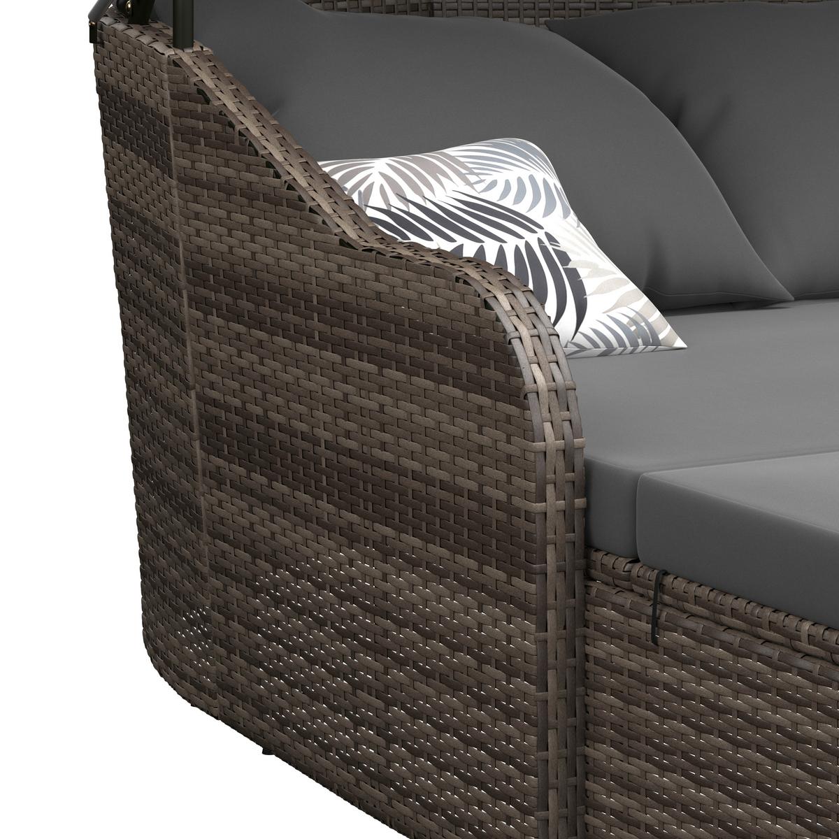 Sonneninsel Rio Grau/Schwarz Metall/Kunststoff/Textil +dach - Schwarz/Grau, MODERN, Kunststoff/Textil (206/132/64cm) - Beldano