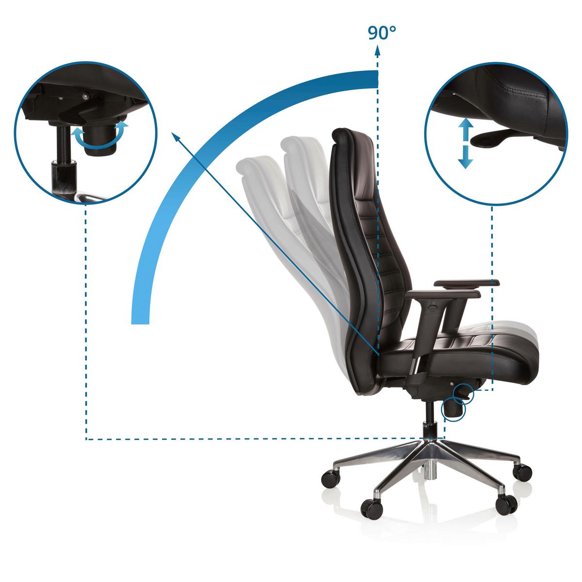 Chefsessel Vitoro Schwarz Bis 150 Kg - Silberfarben/Schwarz, Basics, Kunststoff/Textil (65/133/65cm) - MID.YOU