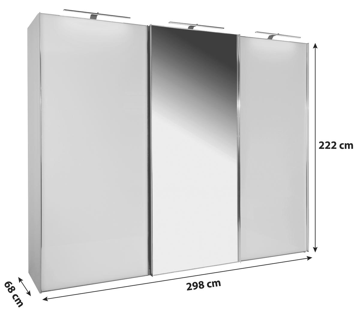 Schwebetürenschrank M. Spiegel 298cm Sonate Rom, Weiß Dekor - Weiß, MODERN, Holz/Holzwerkstoff (298/222/68cm) - Luca Bessoni