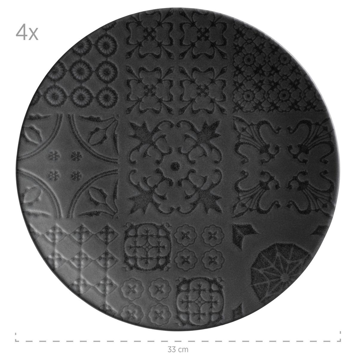 Tellerset Steinzeug 4--Teilig. Schwarz - Schwarz, Basics, Keramik - Mäser