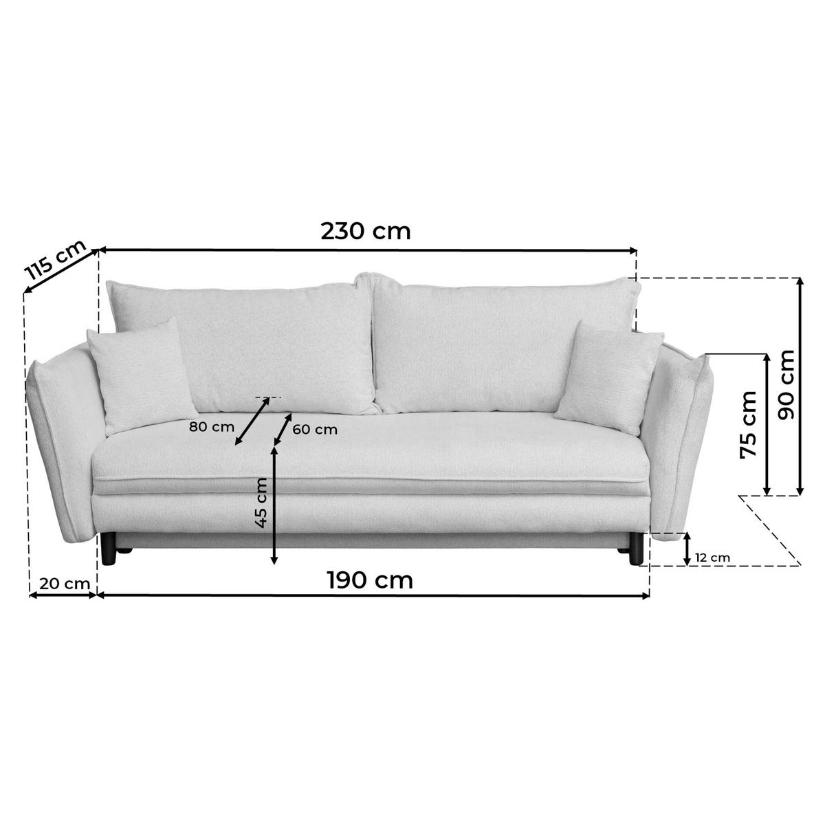 Schlafsofa Kairo Beige, Lf: ca. 190x150cm - Beige/Schwarz, ROMANTIK / LANDHAUS, Holz/Kunststoff (230/90/115cm) - James Wood