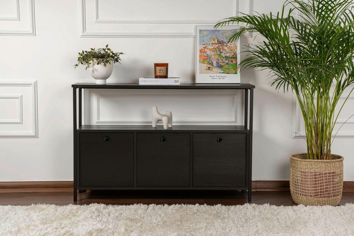 KOMMODE Schwarz B: 120cm - Schwarz, MODERN, Holzwerkstoff (120/77/30cm)