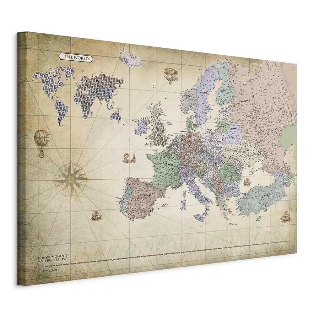 Leinwandbild Map of Europe Perlmutt Grauweiß B: 90 cm - Perlmutt/Grauweiß, Basics, Holz/Textil (90/60/1.2cm) - artgeist
