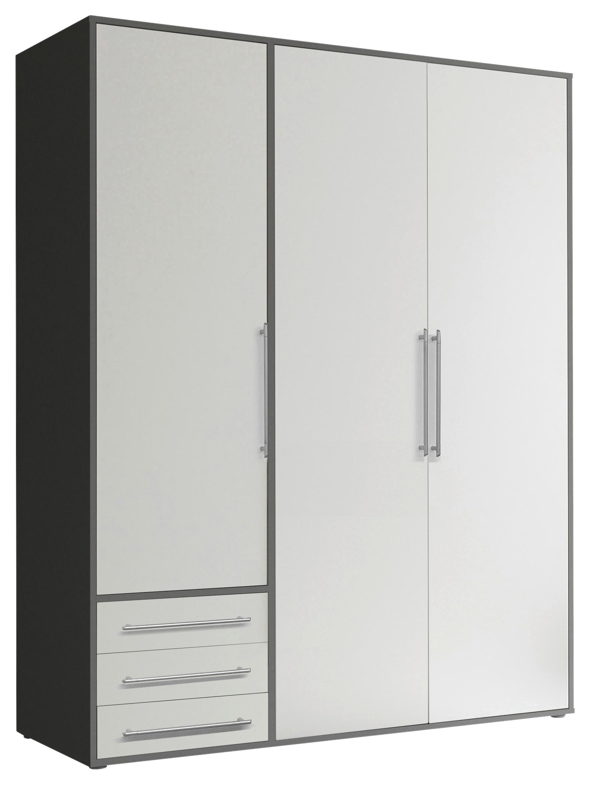 Drehtürenschrank mit Laden B: 155 cm Lyss Weiß/Graphit - Graphitfarben/Weiß, MODERN, Holzwerkstoff (155/194/58cm) - Livetastic