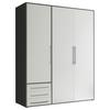 Drehtürenschrank mit Laden B: 155 cm Lyss Weiß/Graphit - Graphitfarben/Weiß, MODERN, Holzwerkstoff (155/194/58cm) - Livetastic