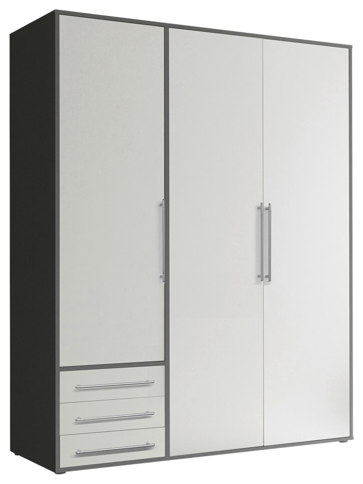 Drehtürenschrank mit Laden B: 155 cm Lyss Weiß/Graphit - Graphitfarben/Weiß, MODERN, Holzwerkstoff (155/194/58cm) - Livetastic