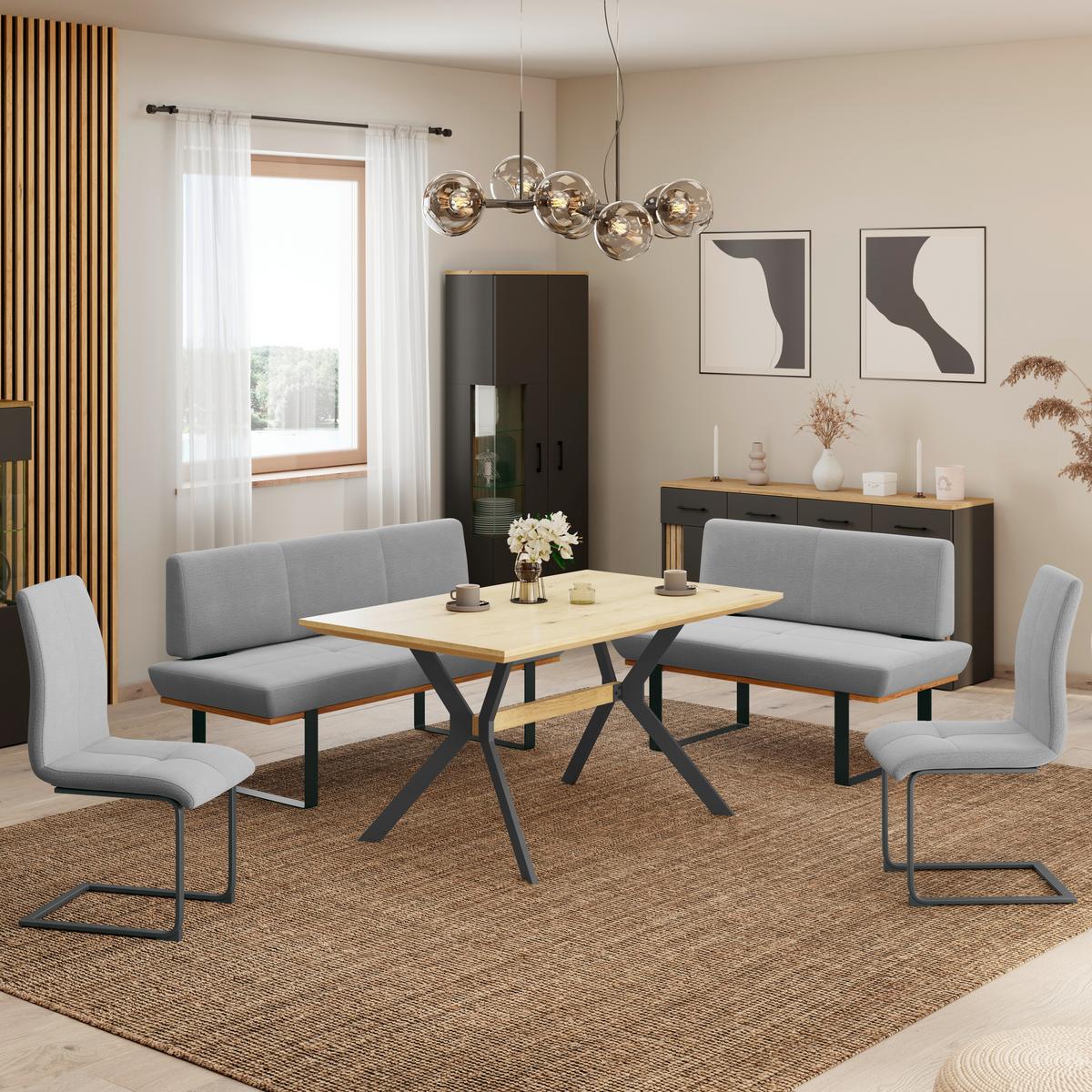Sitzbank Tristan Webstoff hellgrau, B: 170cm - Hellgrau/Schwarz, MODERN, Holz/Textil (170/48/90cm) - James Wood