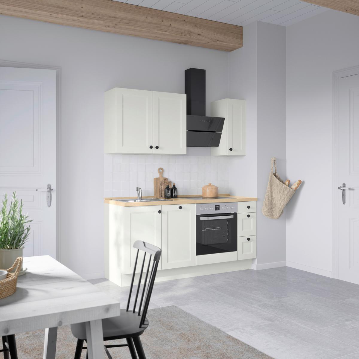 Kuchynská linka 180 cm, biela/dekor dub Sierra - čierna/biela, Modern, kov/kompozitné drevo (180cm) - Nobilia