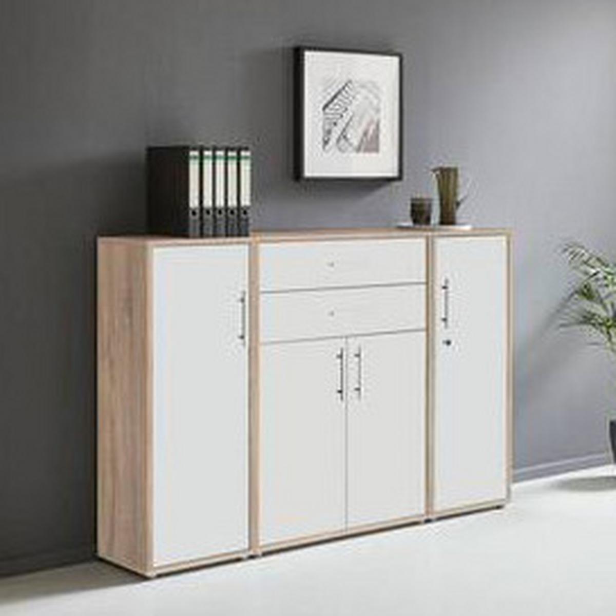 Aktenschrank Office Edition Eiche Dekor/weiß, B: 172,6 Cm - Weiß/Sonoma Eiche, MODERN, Holzwerkstoff (172,6/113,6/33cm) - MID.YOU