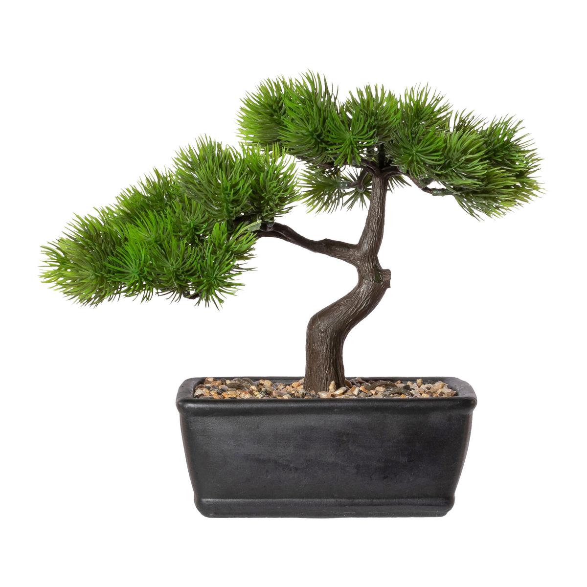 Kunstpflanzen Bonsai Braun/Grün/Schwarz, 23 cm - Schwarz/Braun, Design, Keramik/Kunststoff (23cm) - P & B