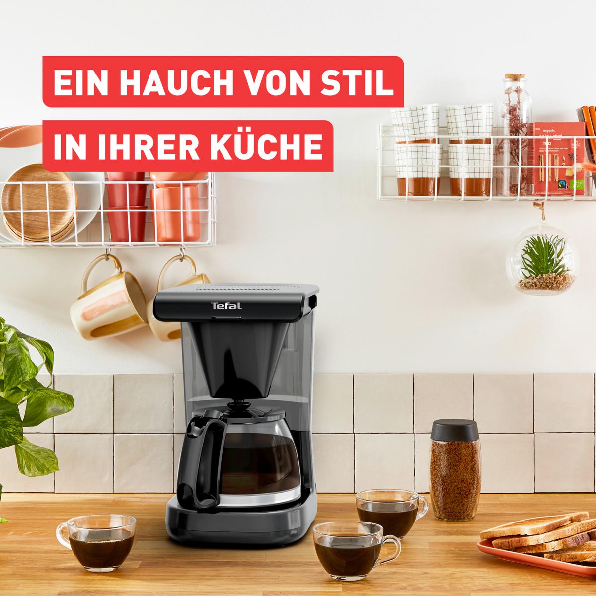 Filterkaffeemaschine Schwarz, 1000w, 12 Tassen - Transparent/Schwarz, Basics, Glas/Kunststoff (1,1l) - Tefal