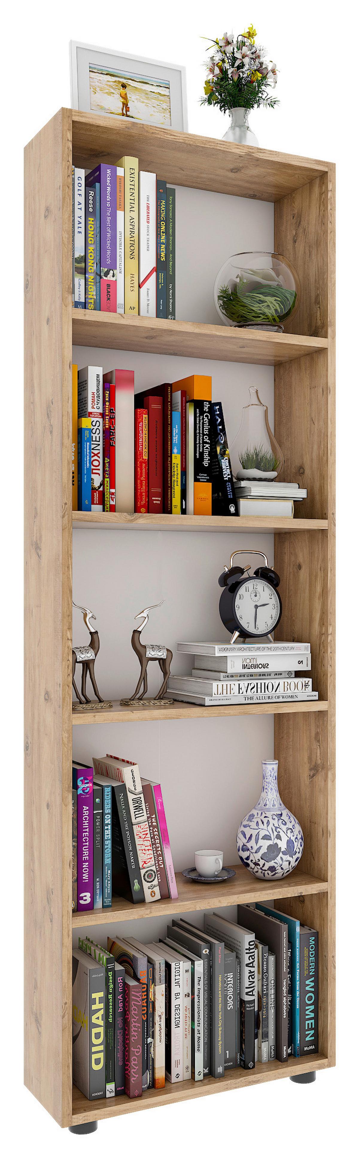 Regal Bulas Honigeiche Dekor B: 56cm - Honigeiche/Schwarz, Basics, Holzwerkstoff (56/169/20cm) - MID.YOU