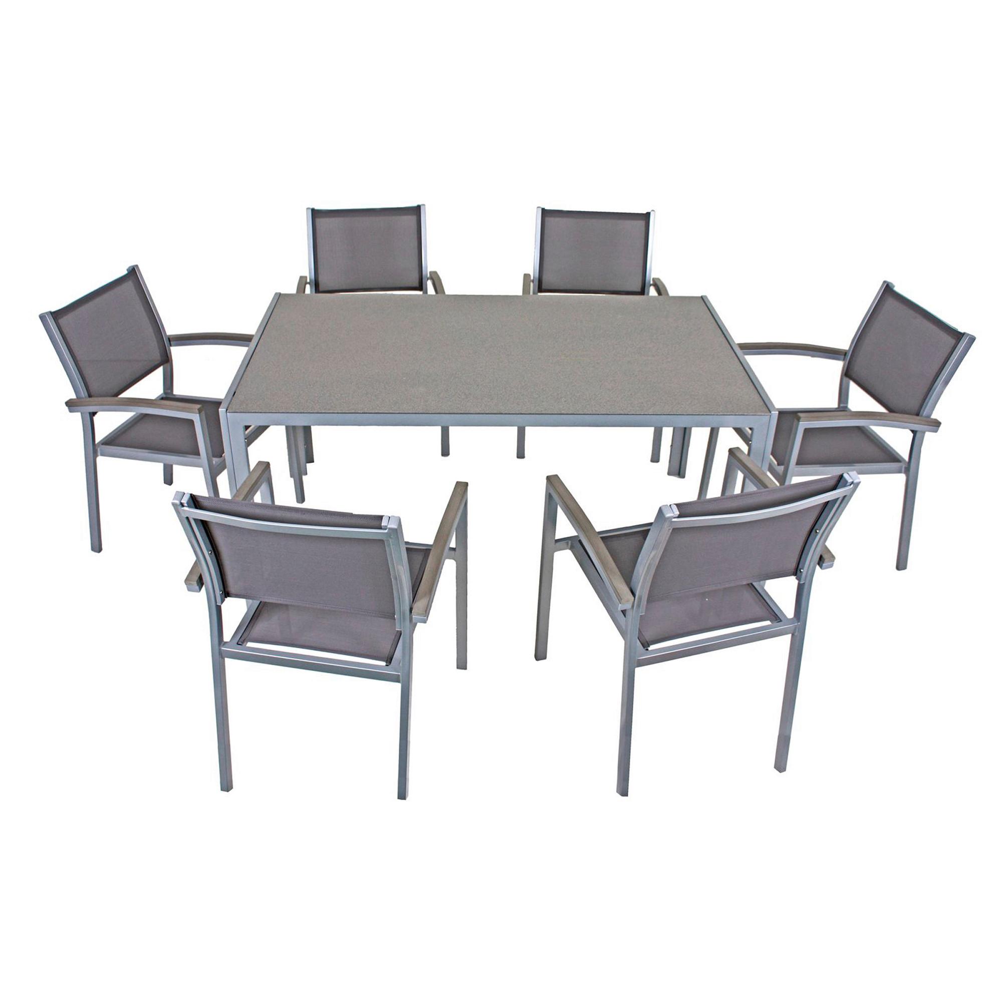 GARTENTISCHGRUPPE GRACE - Silberfarben/Grau, Basics, Glas/Kunststoff - Gardenson