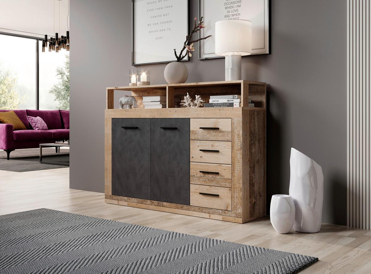 Kommode 119,5cm Luna A Anthrazit - Eichefarben/Anthrazit, Design, Holzwerkstoff (119,5/96,8/32cm) - MID.YOU