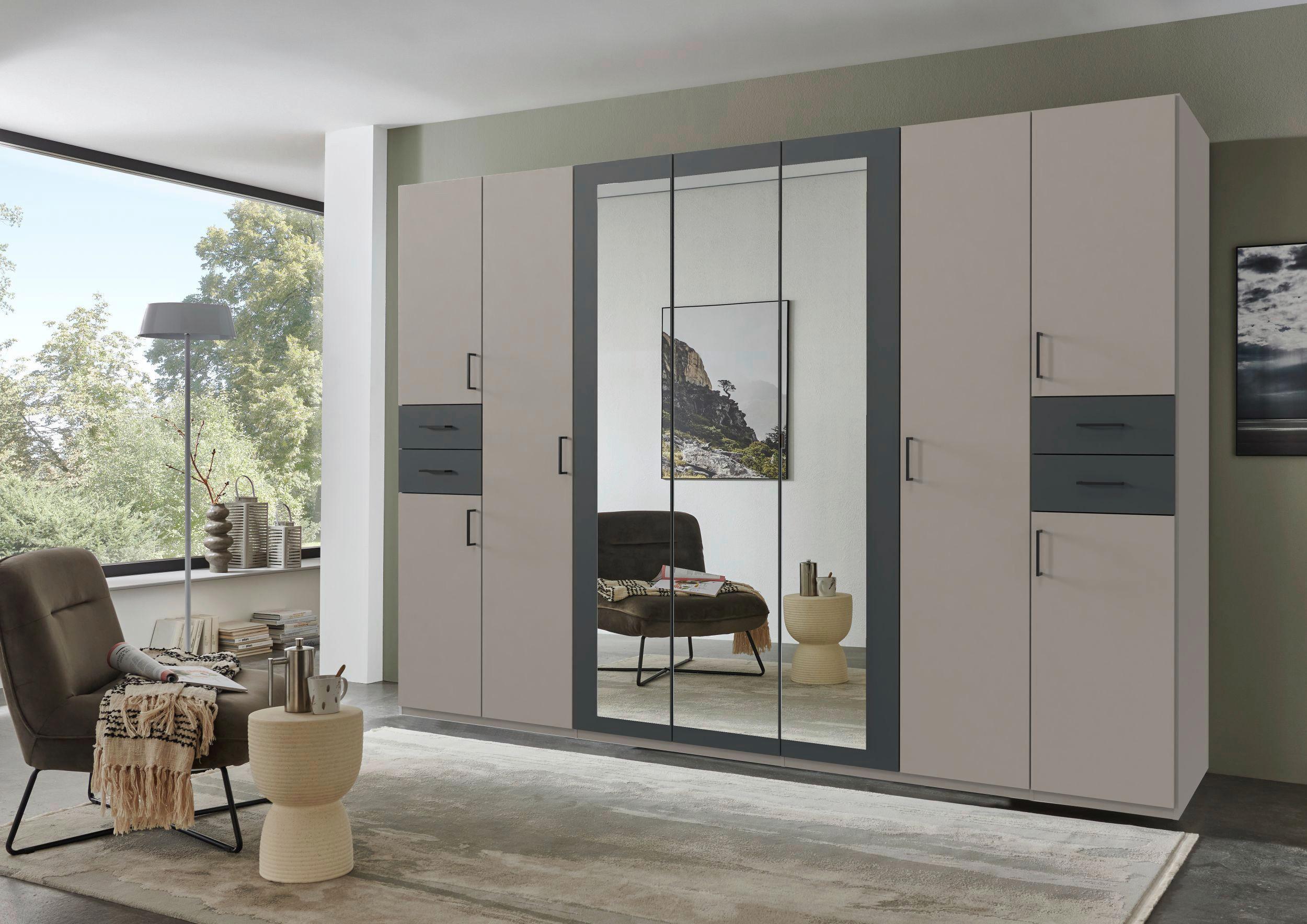 Drehtürenschrank Vegas Sahara/Graphit/Grau B: 313 cm - Graphitfarben/Grau, Basics, Glas/Holzwerkstoff (313/208/58cm) - MID.YOU