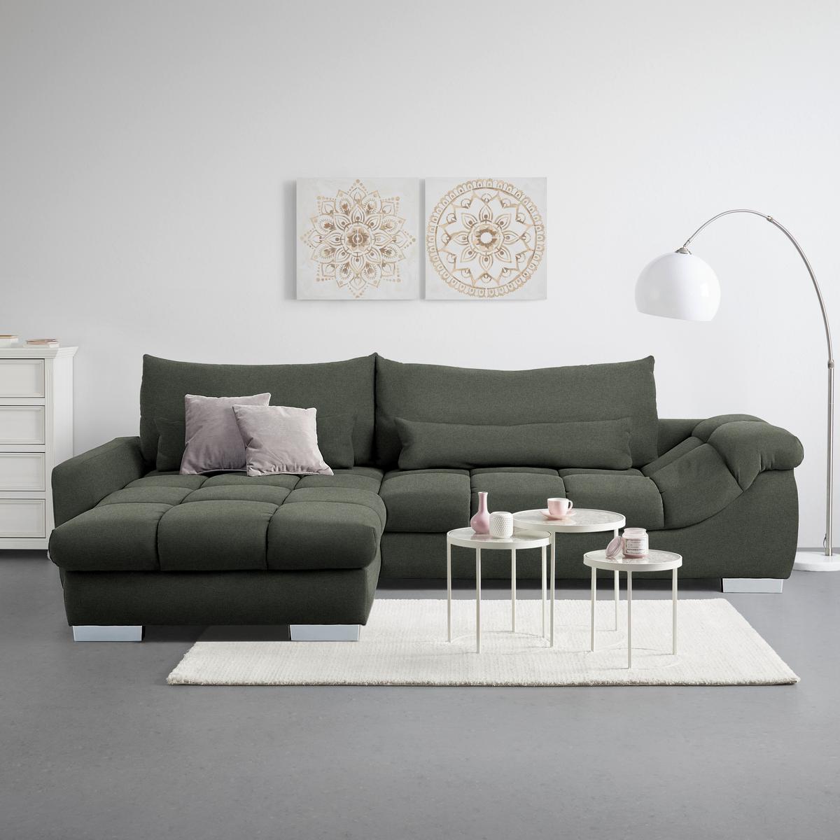 Rohová sedačka WAIKIKI, oboustranná, zelená/šedá - šedá/zelená, Konvenční, textil/plast (337/69/228cm) - Mömax