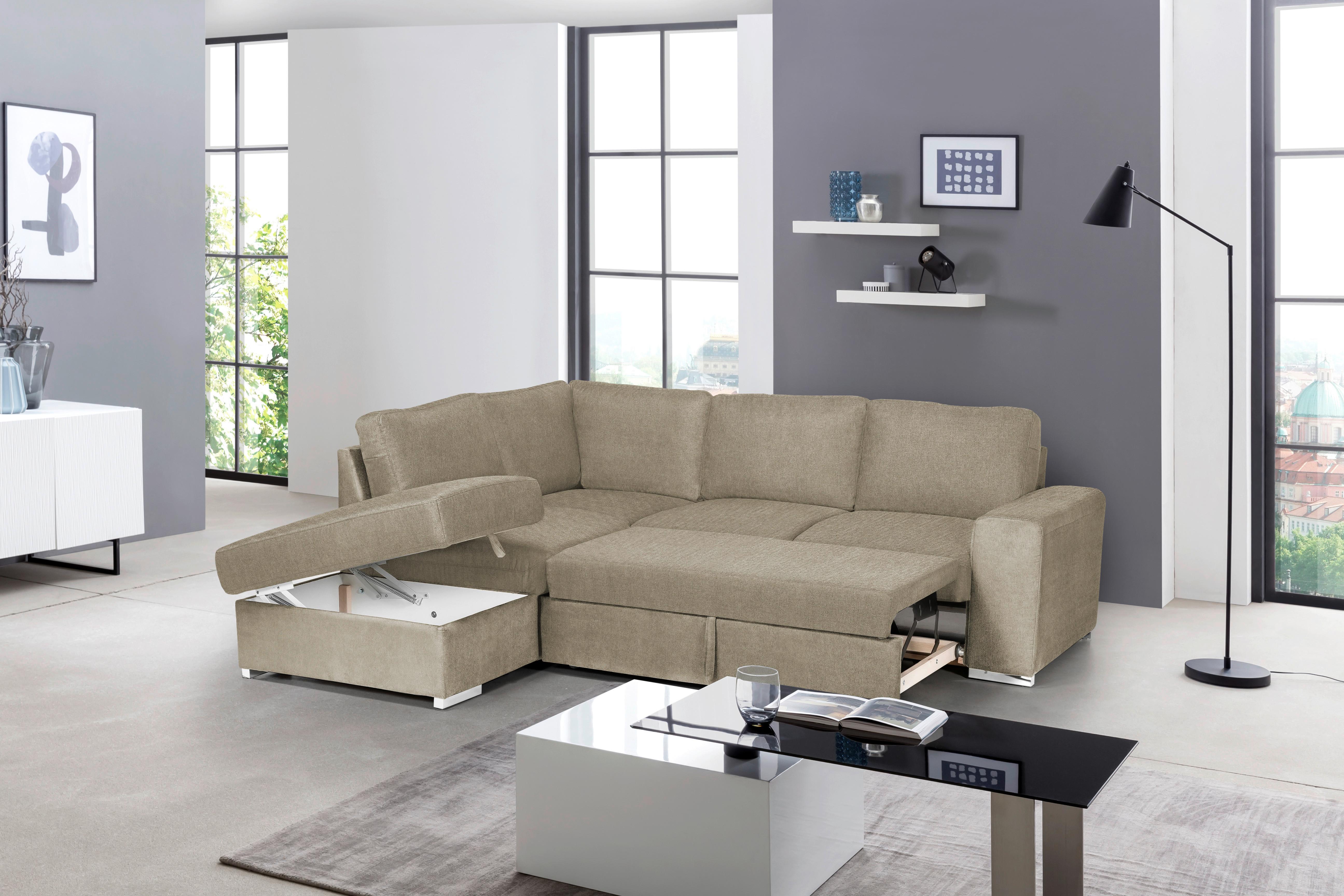Rozkladacia Sedacia Súprava Eddi - Cappuccino, Ľavý Roh - cappuccino/chrómová, Design, textil/plast (213/248cm) - MID.YOU