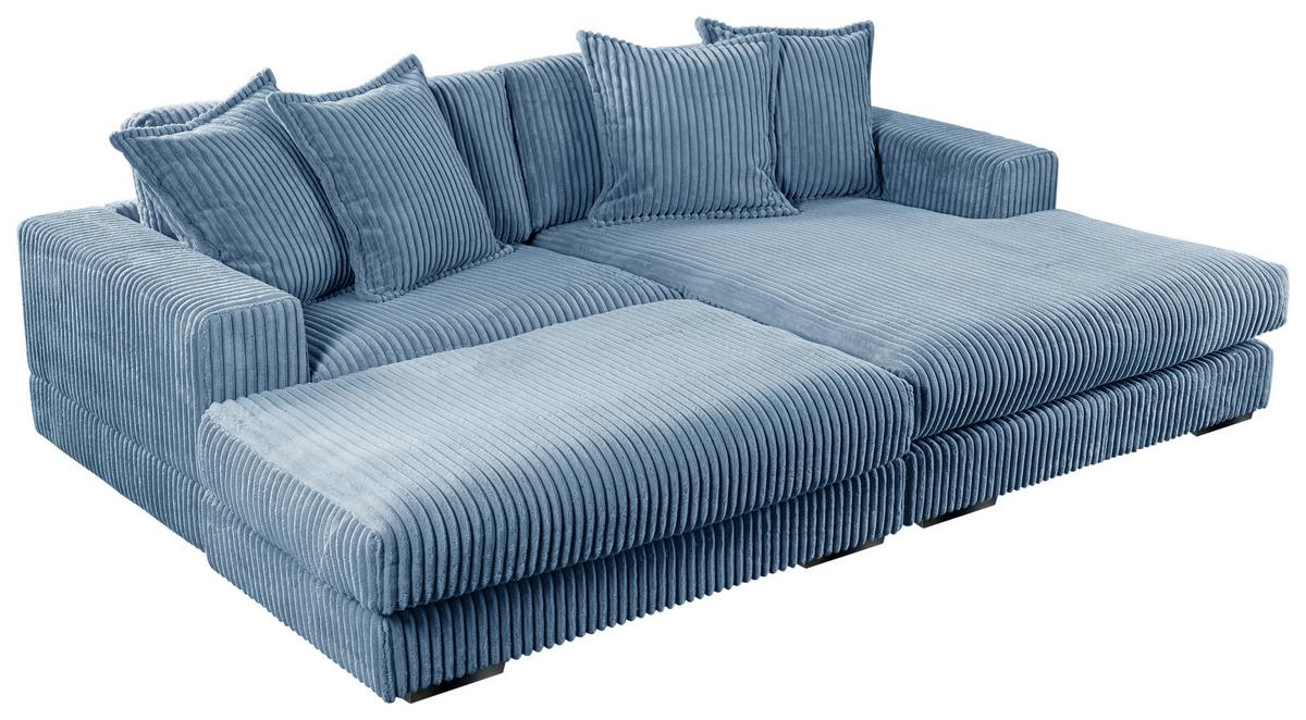 Ecksofa Funny Rechts Hellblau mit Hocker B: 285 cm - Schwarz/Hellblau, Basics, Textil (285/195cm) - Livetastic