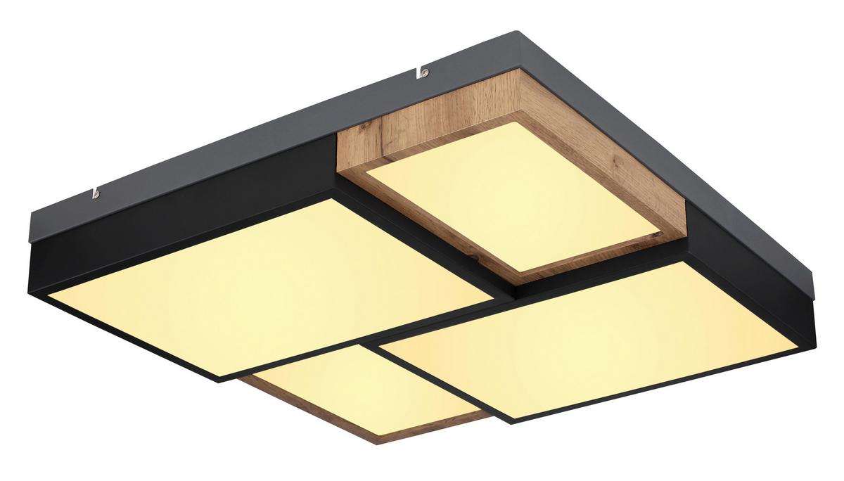 LED-Deckenleuchte 67286-50 - Opal/Schwarz, Natur, Holzwerkstoff/Kunststoff (60/60/9cm) - Globo